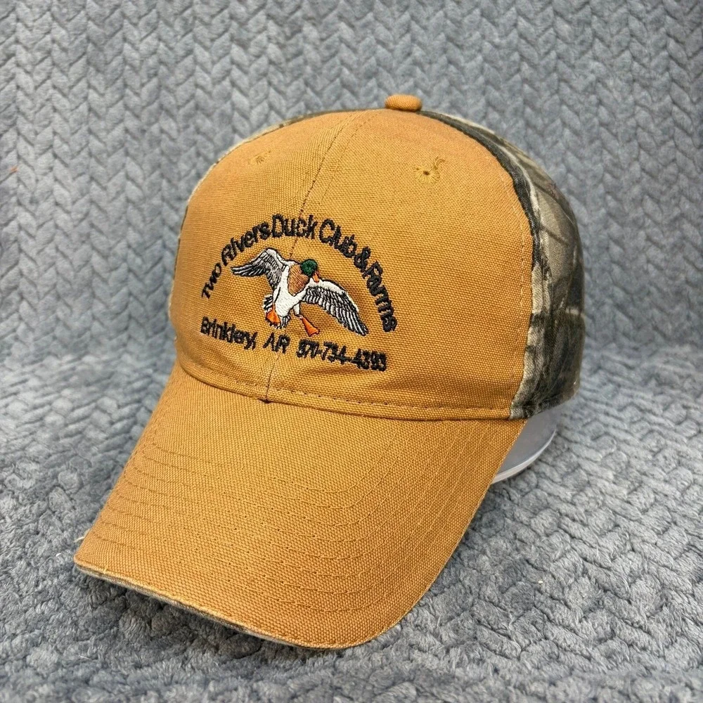 Two Rivers Duck Club & Farms Brinkley AR Camo Canvas Hat RealTree Hardwoods Cap